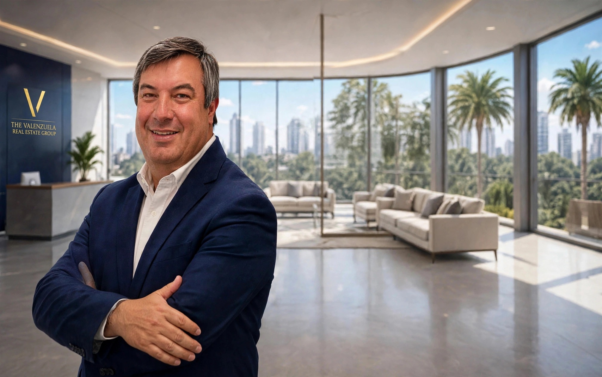 Sergio Isaza en la oficina de The Valenzuela Real Estate Group