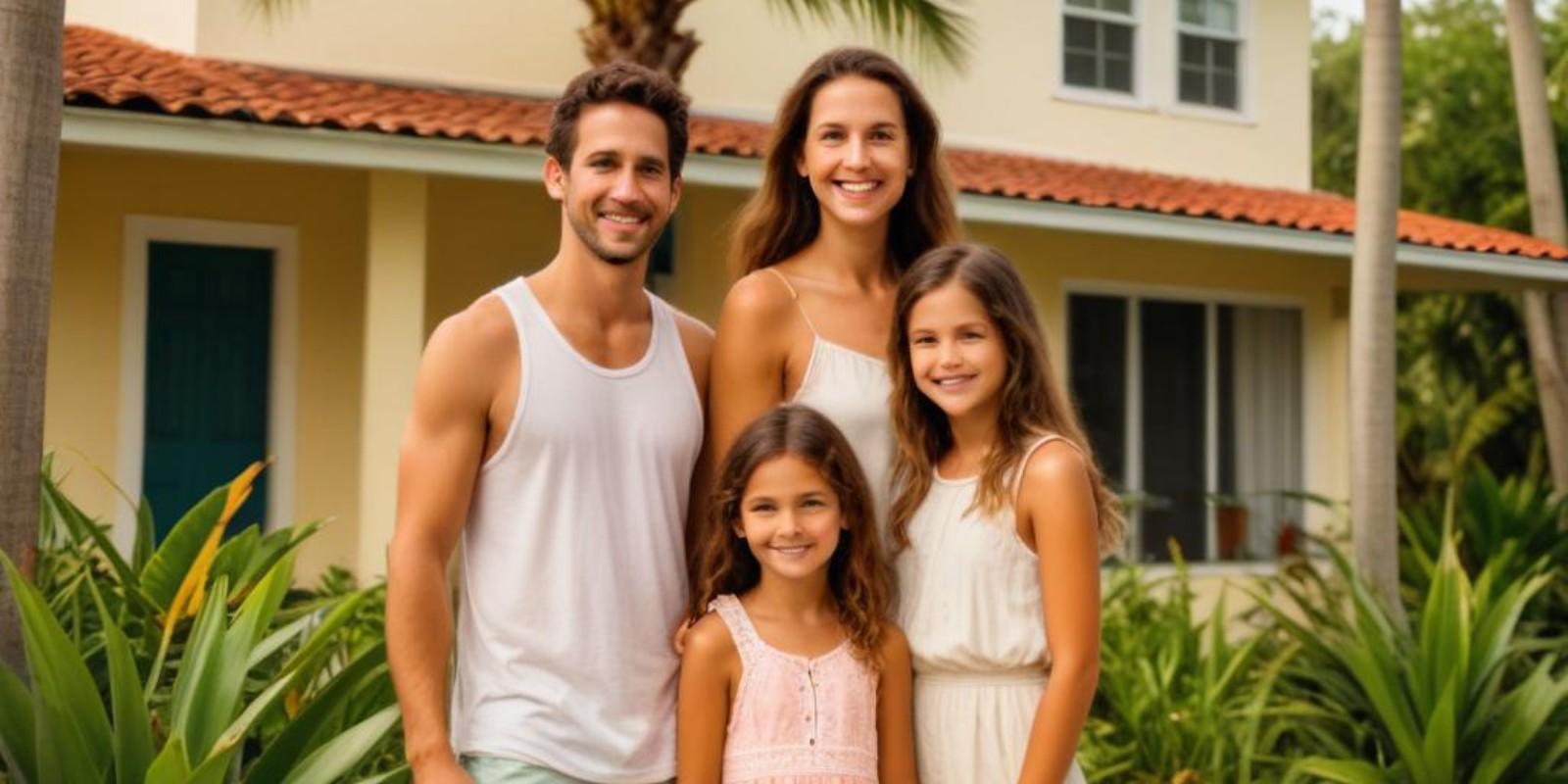 Familia frente a su nueva casa en Florida