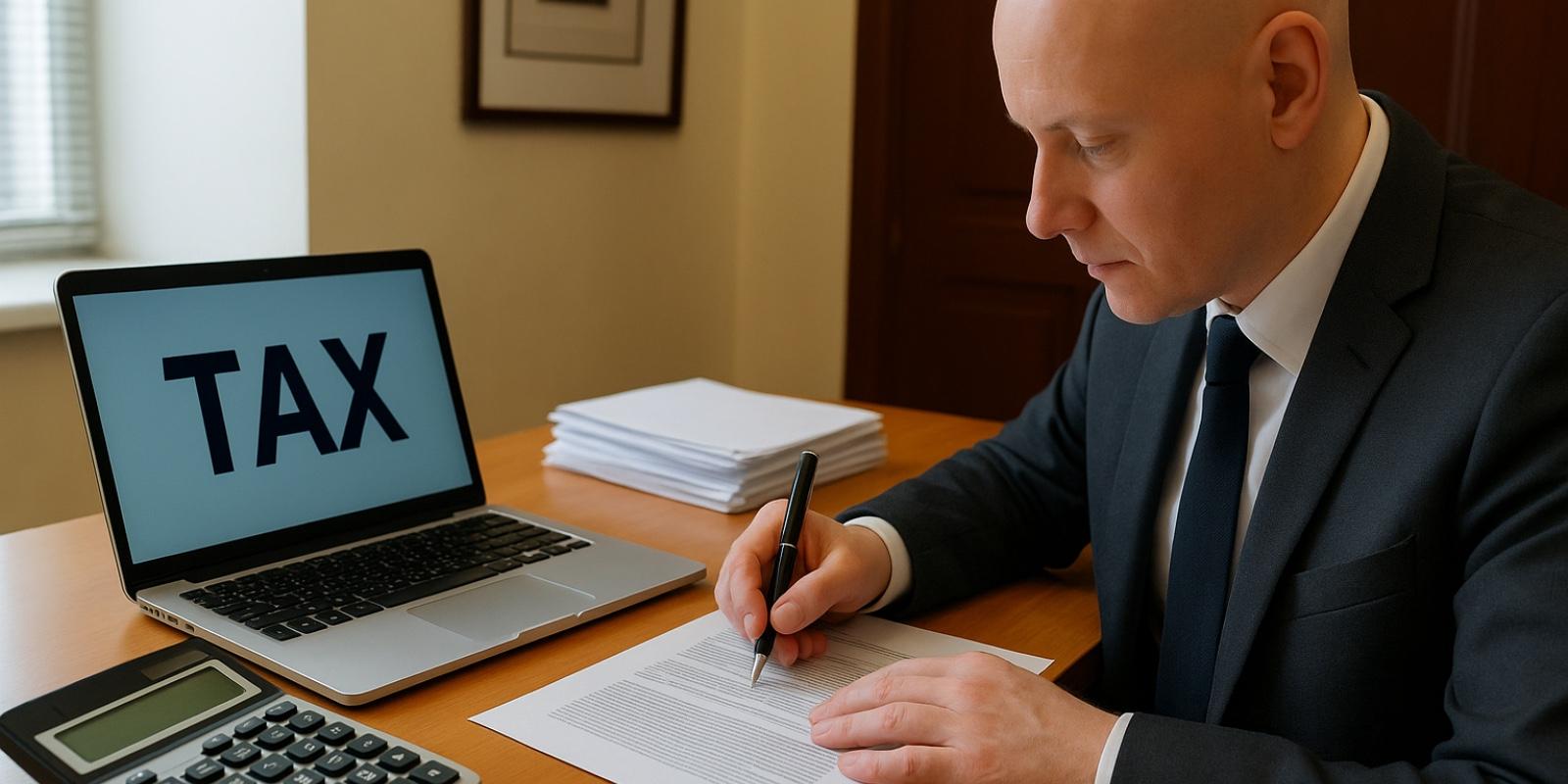 Especialista revisando documentos de impuestos inmobiliarios